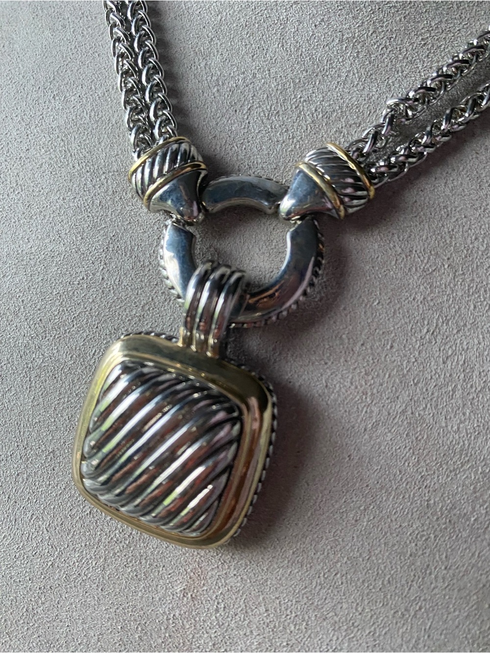 Two-Tone Statement Pendant Necklace - Silver & Gold Tones - Picture 2 of 6